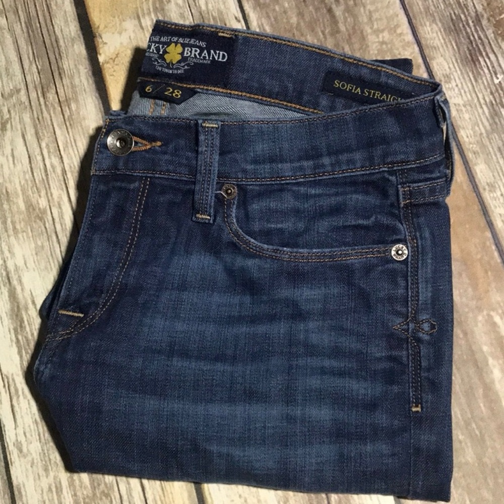 Lucky Brand Jeans Sofia Straight Leg 6 28 x 32 Classic Low‎ Rise Dark Wash